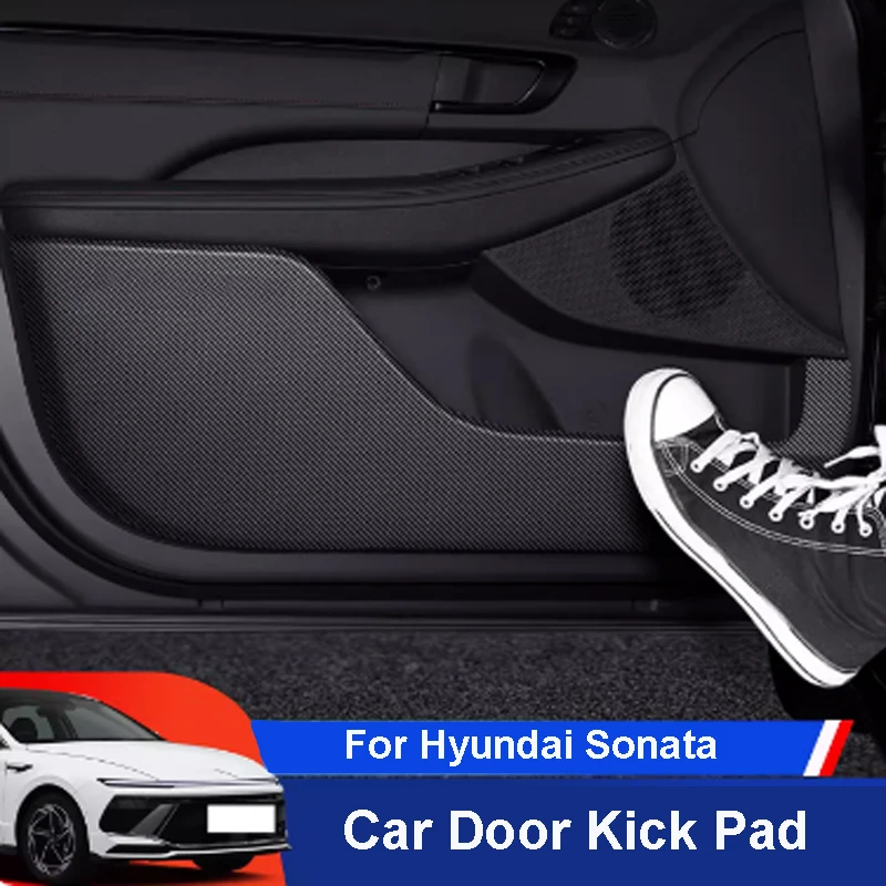 

For Hyundai Sonata 8th-11th Generation Car Black Carbon Fiber-colored Leather Kick Pad Interior Protective Film Accessory