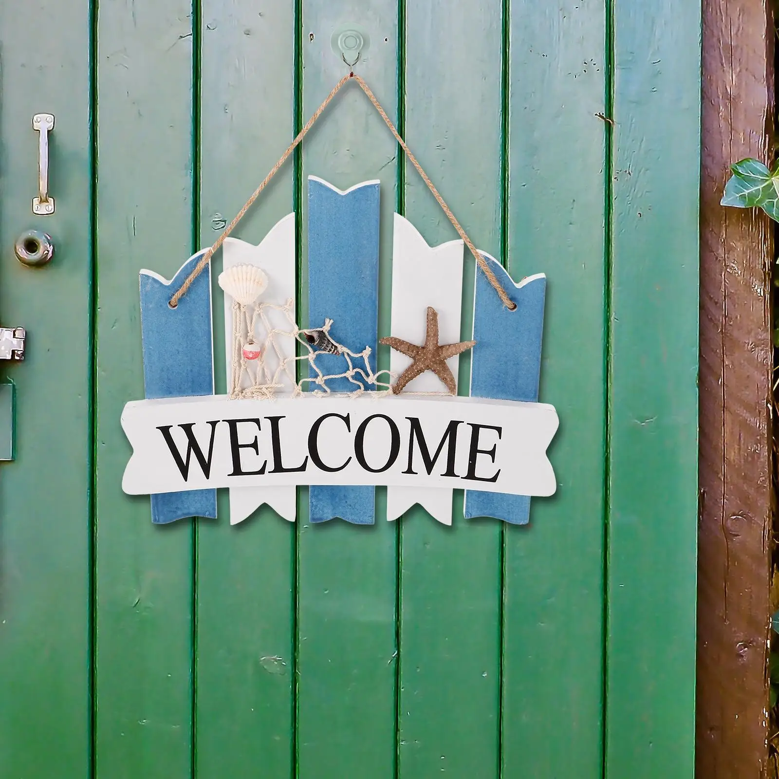 

Wooden Welcome Sign Handmade Blue White Color Seaside Decor Beach House Nautical Theme Home Ornament Sign Board