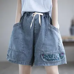 High Waist Denim Shorts for Women Vintage Women's Clothes Jean Large Youthful Woman Pants Oversize Jeans Wide Korean Reviews Y2k