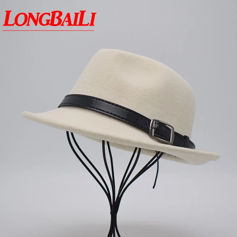 LongBaiLi White Fedora Hats For Women Chapeau Feminino Jazz Cap Leather Band MEDB032