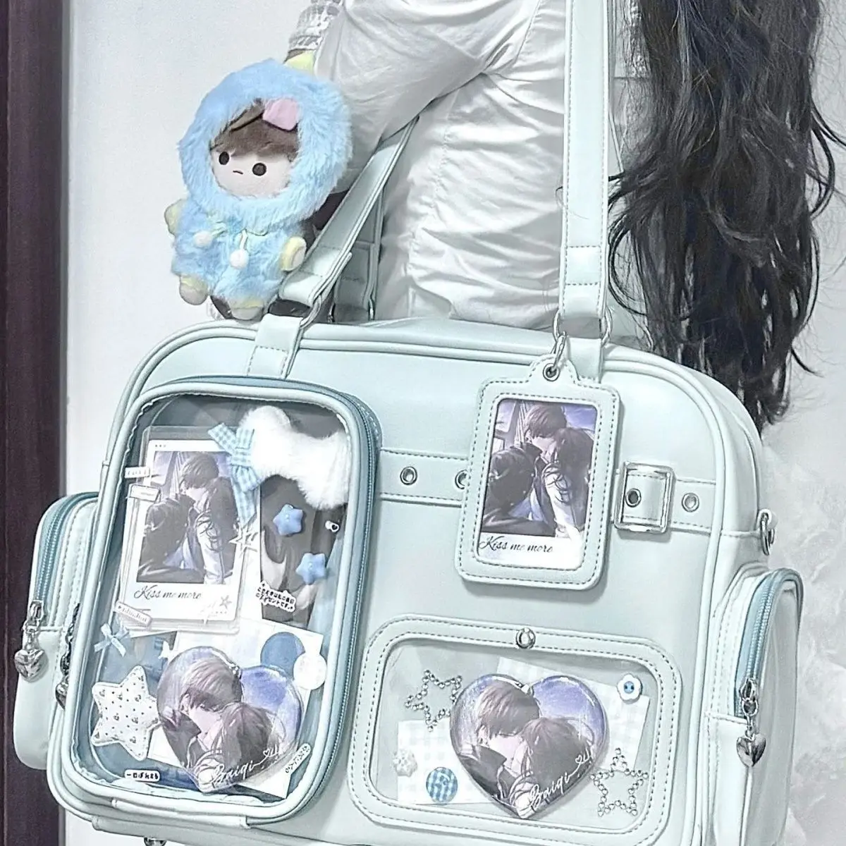 Harajuku Pin Puppe 20 cm Display Ita Tasche Frauen PU Leder Adrette Große Kapazität Schulter Tasche Damen Täglichen Umhängetasche chic