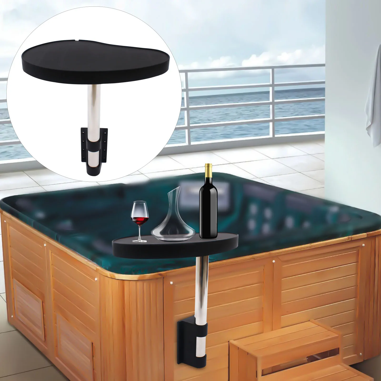 

Tray With Base Stainless Steel Tube Black Plug Cover Rotatable Design Good Stability Large Capacity For Bathtubs Swimming Pools