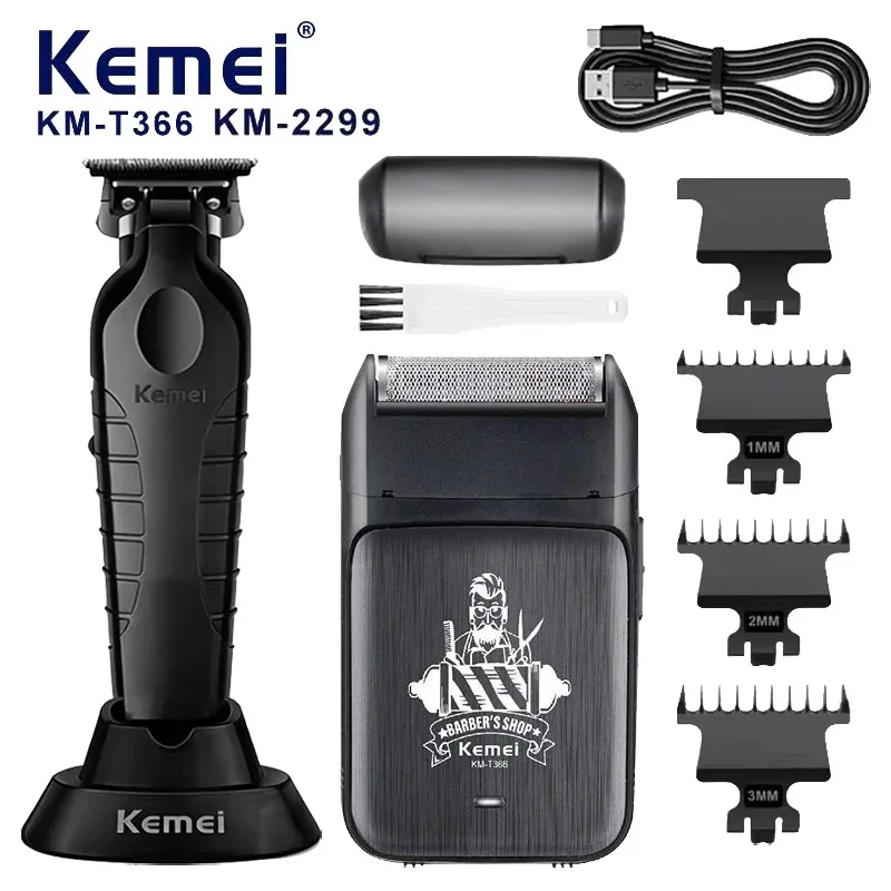 

kemei T366+KM-2299 2 in 1 Professional Hair Clipper Set for Men Electric Oil Head Hair Trimmer Shear Carving Pusher Razor