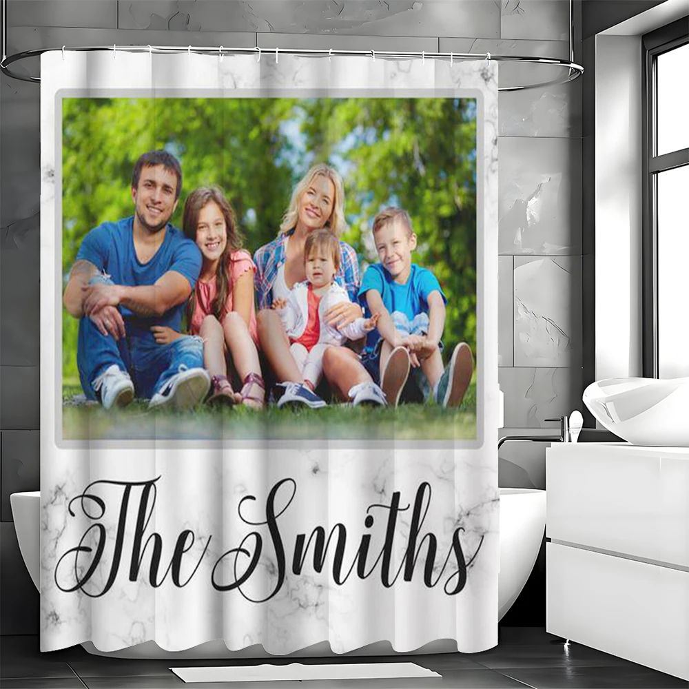 

Customized Shower Curtain with Pictures, Personalized Waterproof Shower Curtain Set with Hooks, Customized Photo Shower