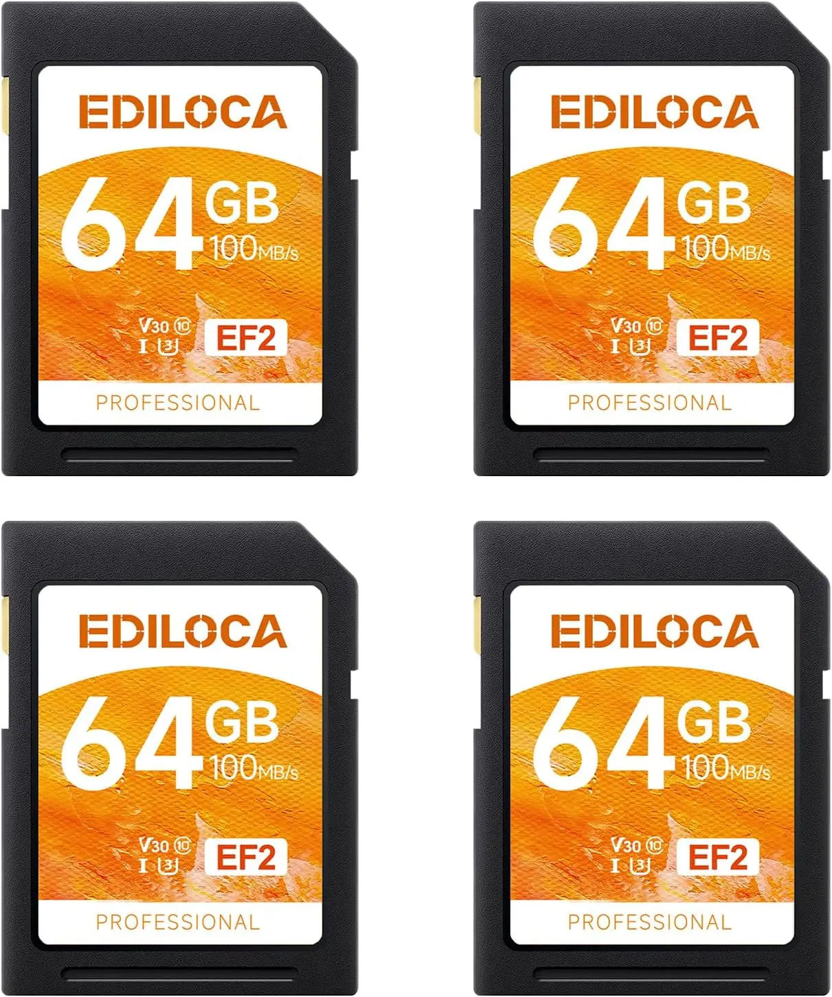 

64GB SD Card 4-Pack, UHS-I U1 V10, 90MB/s Read, 20MB/s Write, C10, for Full-HD & 4K Video, Professional Photographers