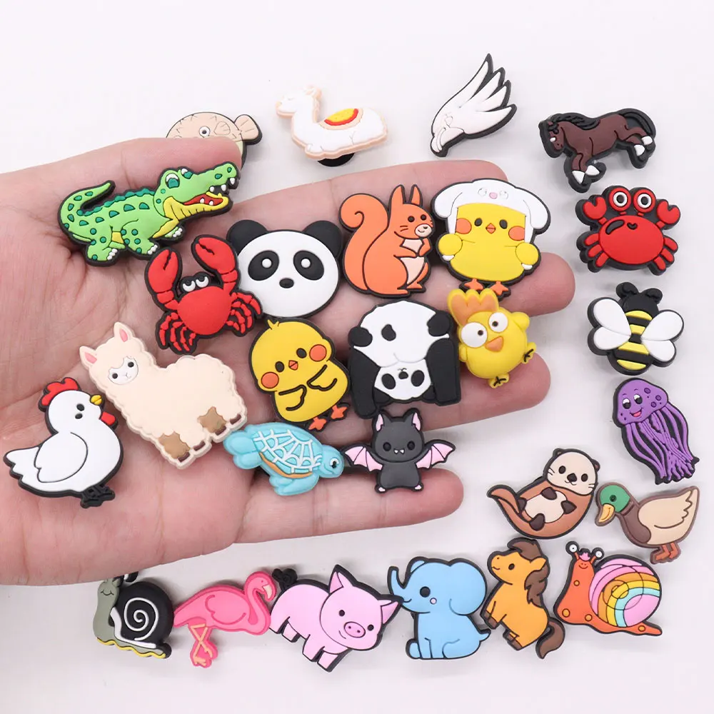 1pcs Pig Horse Chicken Panda Elephant Snail Crab Flame Bird Duck PVC Shoe Charms Wristbands Hole Shoes Decoration Accessories