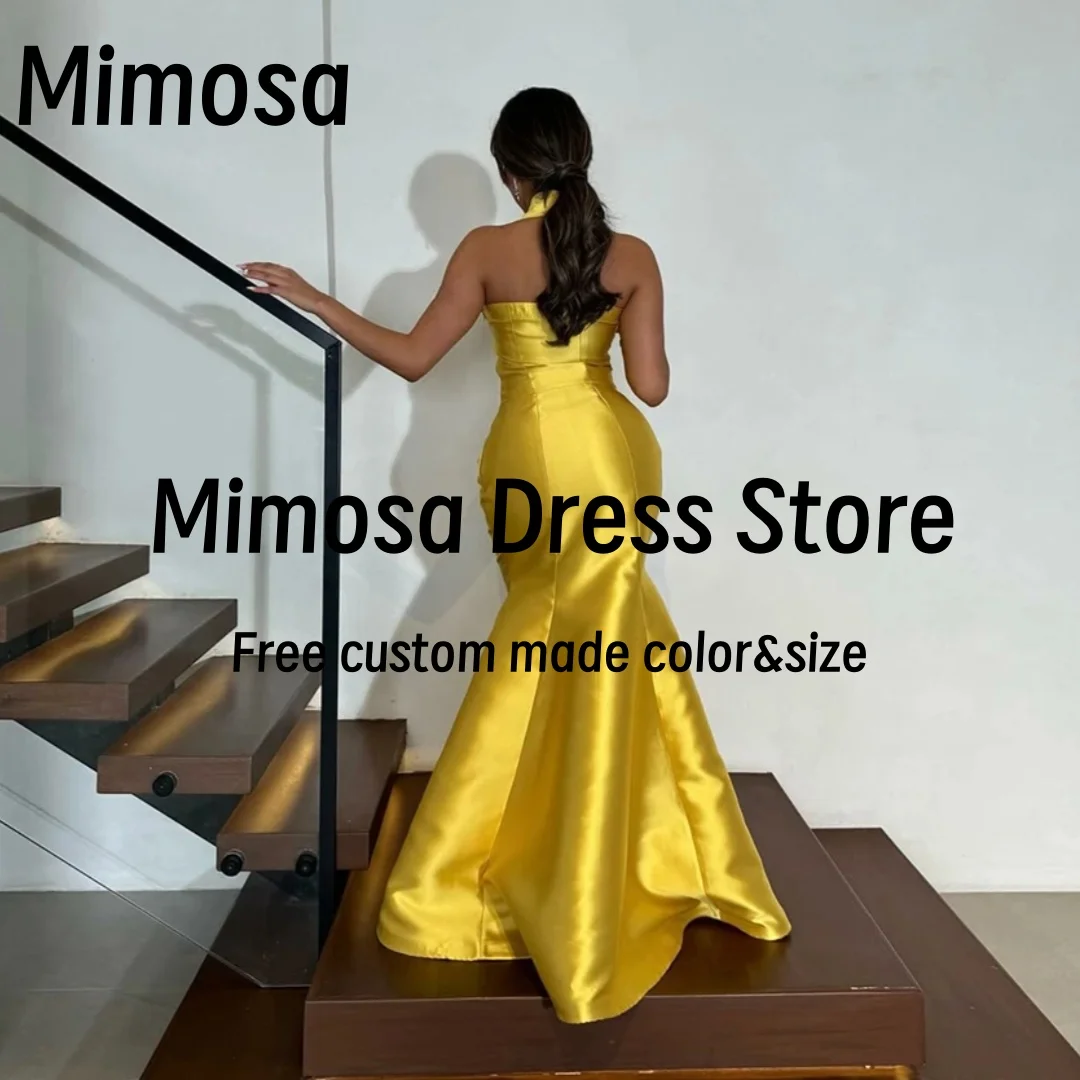 Mimosa Halter Lapel Neckline Prom Dresses with Buttons Bespoke Dress for Special Occasions Sexy Back Evening Gowns Customized