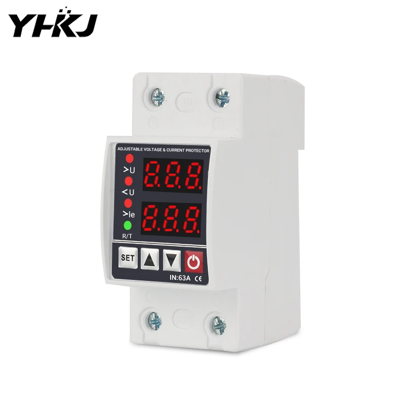Overvoltage and Under Voltage Protective Device Din Rail Dual Display Adjustable Over Voltage Protector Relay 40A 63A 110V 220V