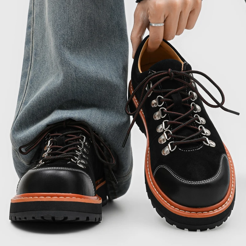 

Мужские высококачественные классические повседневные ботинки для альпинизма с толстой подошвой, на шнуровке, с противоскользящим покрытием, для активного отдыха, модные ботинки-дерби.