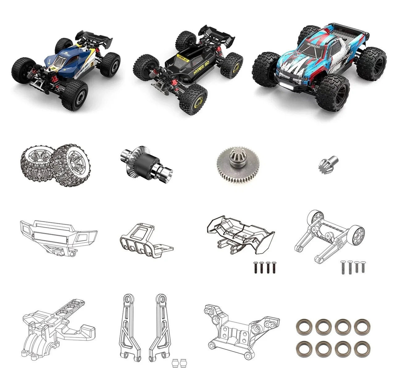 MJX Hyper Go 16212 16213 16218 Modified Accessories Drive Shaft Differential Tire Bumper Shock Tower Gear RC Car Spare Parts