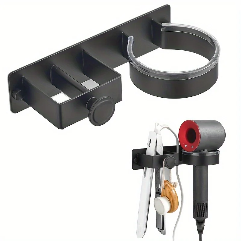 

No Drill InstallationWall-Mounted Hair Dryer & Straightener Storage Rack Durable Aluminum Modern Minimalist Design Easy Install