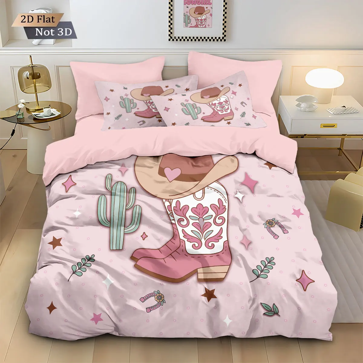 

Комплект из 3 предметов: пододеяльник с розовым принтом в стиле вестерн, для спальни и общежития, разные размеры, машинная стирка