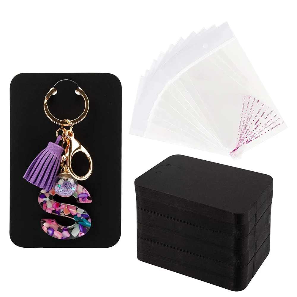 50pcs Keychain Display Cards with Self-Sealing Bags Keychain Card Hold Cardboard for Keyring Jewelry Display Packaging Wholesale