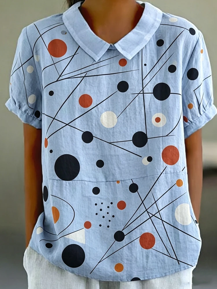 

Women's Abstract Dot & Line Fashion Short Sleeve Blouse Casual Loose Summer Daily Streetwear Modern Art Shirt Top