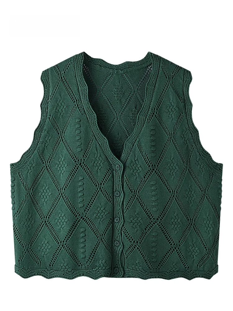 

Женский вязаный жилет-кардиган JZZDEMM с ажурным ромбовидным узором, кружевной отделкой, многослойный топ из хлопка с V-образным вырезом, стандартная длина