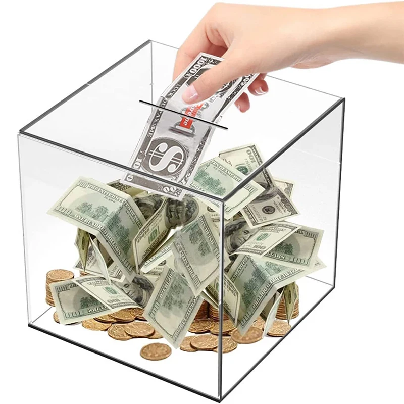 Durable Cannot Be Opened Acrylic Transparent Piggy Bank, Only Put in No Taken Out Coins Banknote Money Saving Box, Birthday Gift