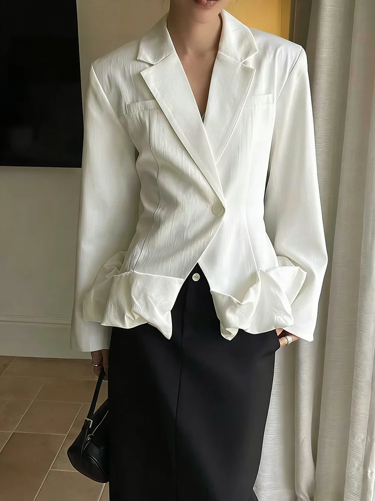 

BJTZ 2026 Spring Autumn Women Solid Elegant Blazer Jacket Stylish Hem Design Casual Office Work Wear Outerwear