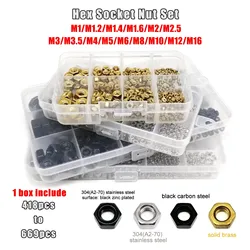 1 Set Mix M1 M1.2 M1.4 M1.6 M2 M2.5 M3 M4 M5 M6 M8 to M16 DIN934 Hex Hexagon Nut Kit Box Black 304 Stainless Steel Brass Steel