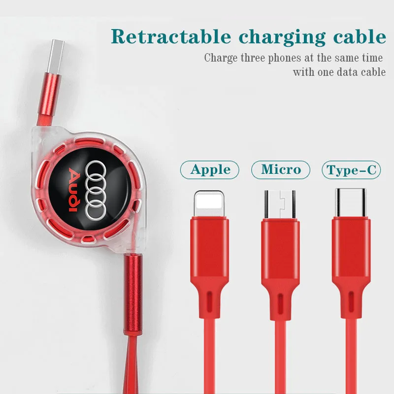 3 In 1 Charge Cable Cord Multi Port Charging Wire Line For Audi Quattro A1 A2 A3 A4 A5 A6 A7 A8 Q1 Q2 Q3 Q4 Q5 Q6 Q7 Q8 TT S5 B8