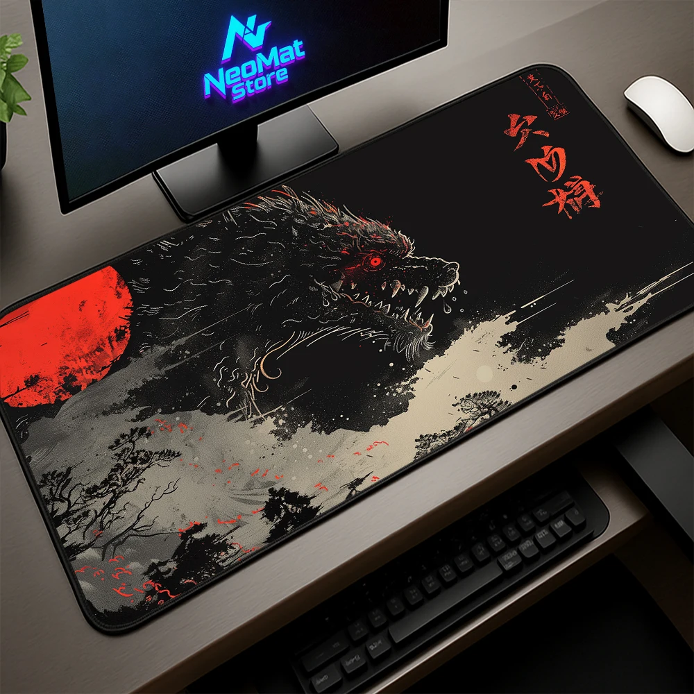 

Japanese Mousepad Large 900x400 Dragon Desk Mat Computer Black Maus Pad Deskpad Xxxl Desktop Accessories Gaming Mats Office