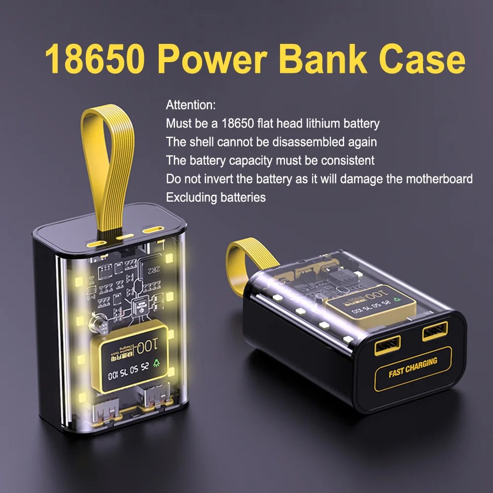 3x18650 Power Bank DIY-Gehäuse Batterie-Aufbewahrungsbox mit Dual-USB-Nachtlicht Ladehülle für iPhone Xiaomi Mobiltelefon
