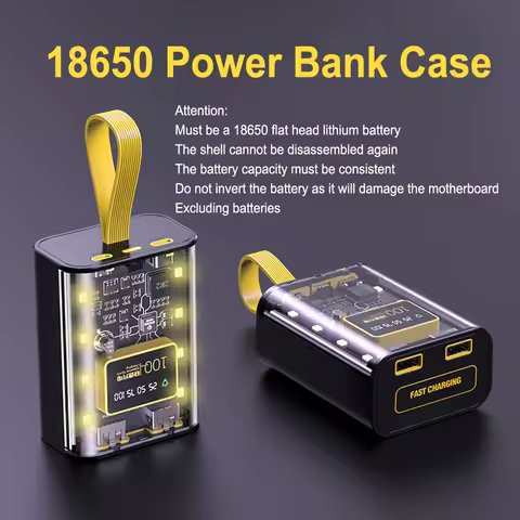 18650 Battery Charger Case DIY Power Bank Box With Night Light Fast Charging For Battery Case Without Battery Included