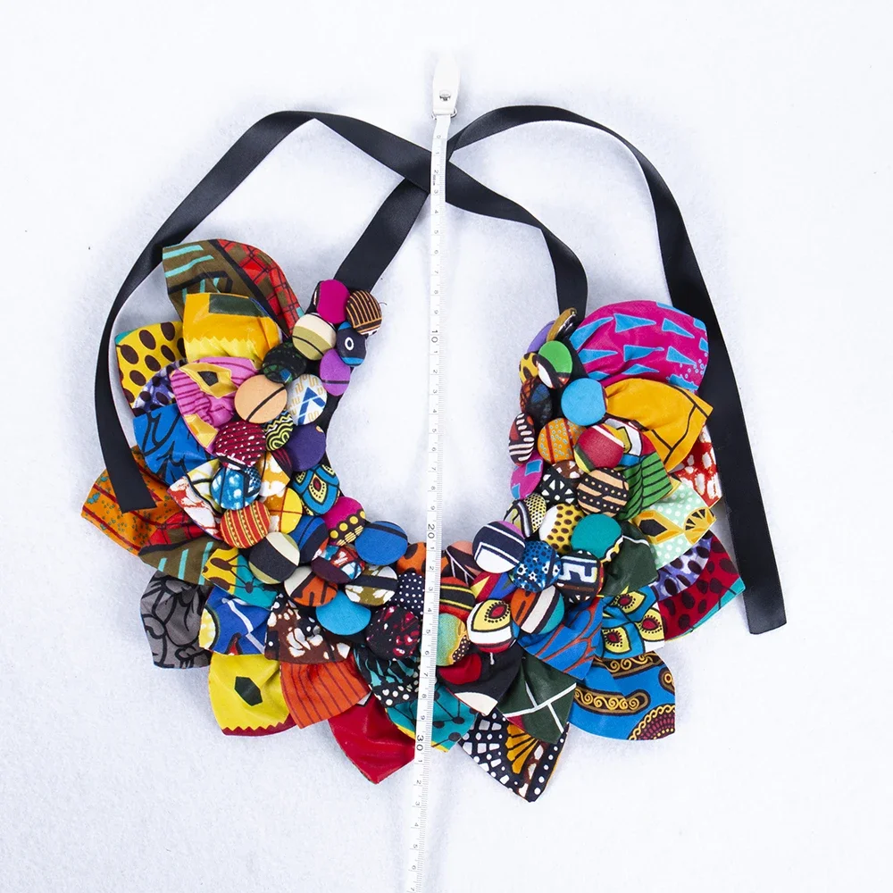 2023 Ankara Button Bib Button Earrings Statement Neckpiece Tribal Necklace Handmade Flower Shape African Jewelry WYA063