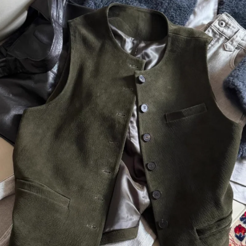 Vintage style niche pocket single-breasted waistcoat cardigan with chic design sense sleeveless vest coat