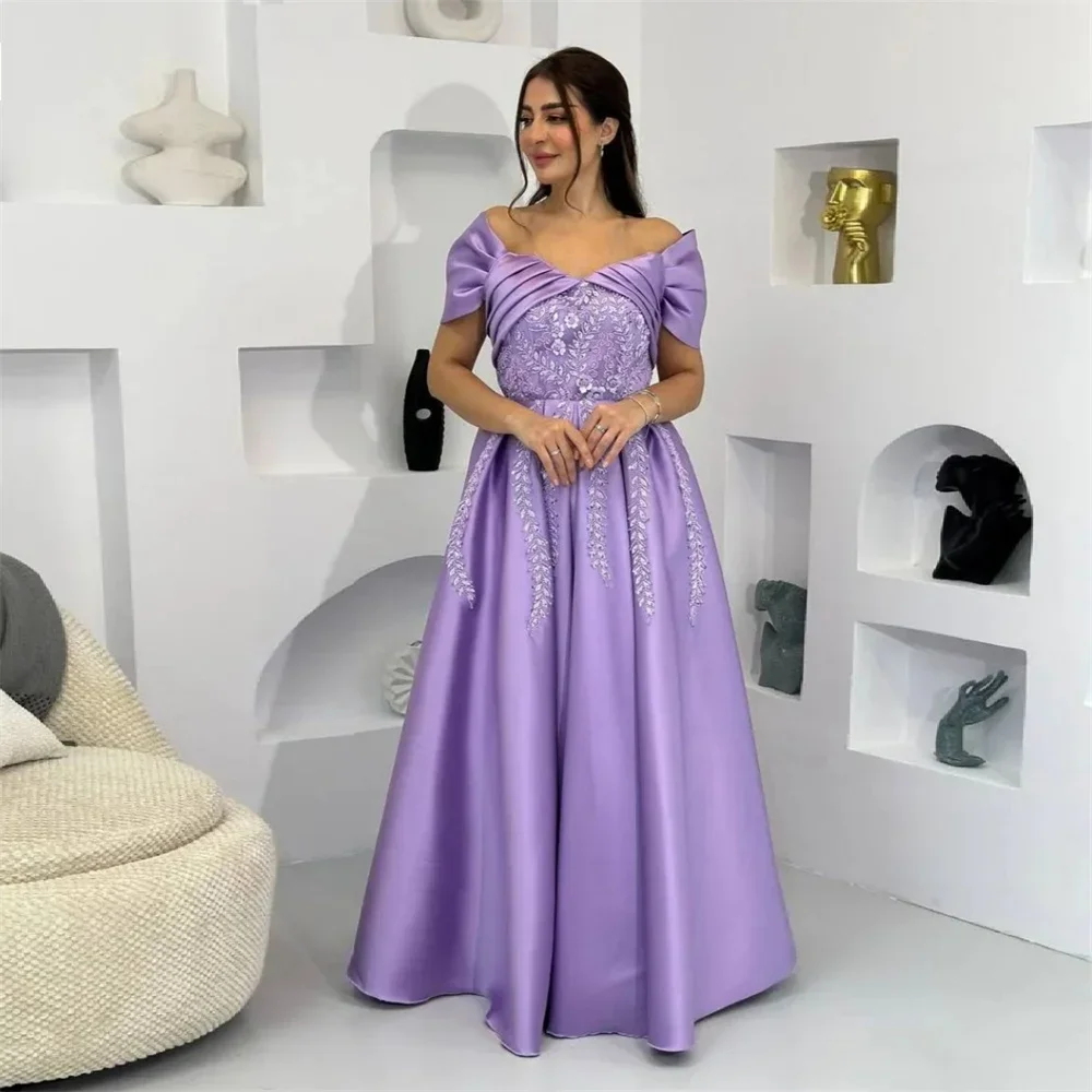 

Customized Saudi Arabia Prom Dress Evening Off-the-shoulder A-line Floor Length Skirts Applique Bespoke Occasion Dresses Formal