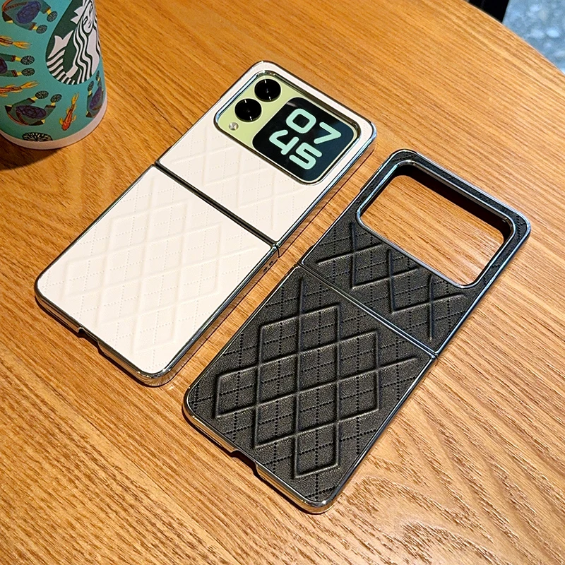 

For Huawei nova Flip Leather Foldable Case Cubical Diamond Grid Pattern Raised Camera Lens Protection Plating Silver Case Cover