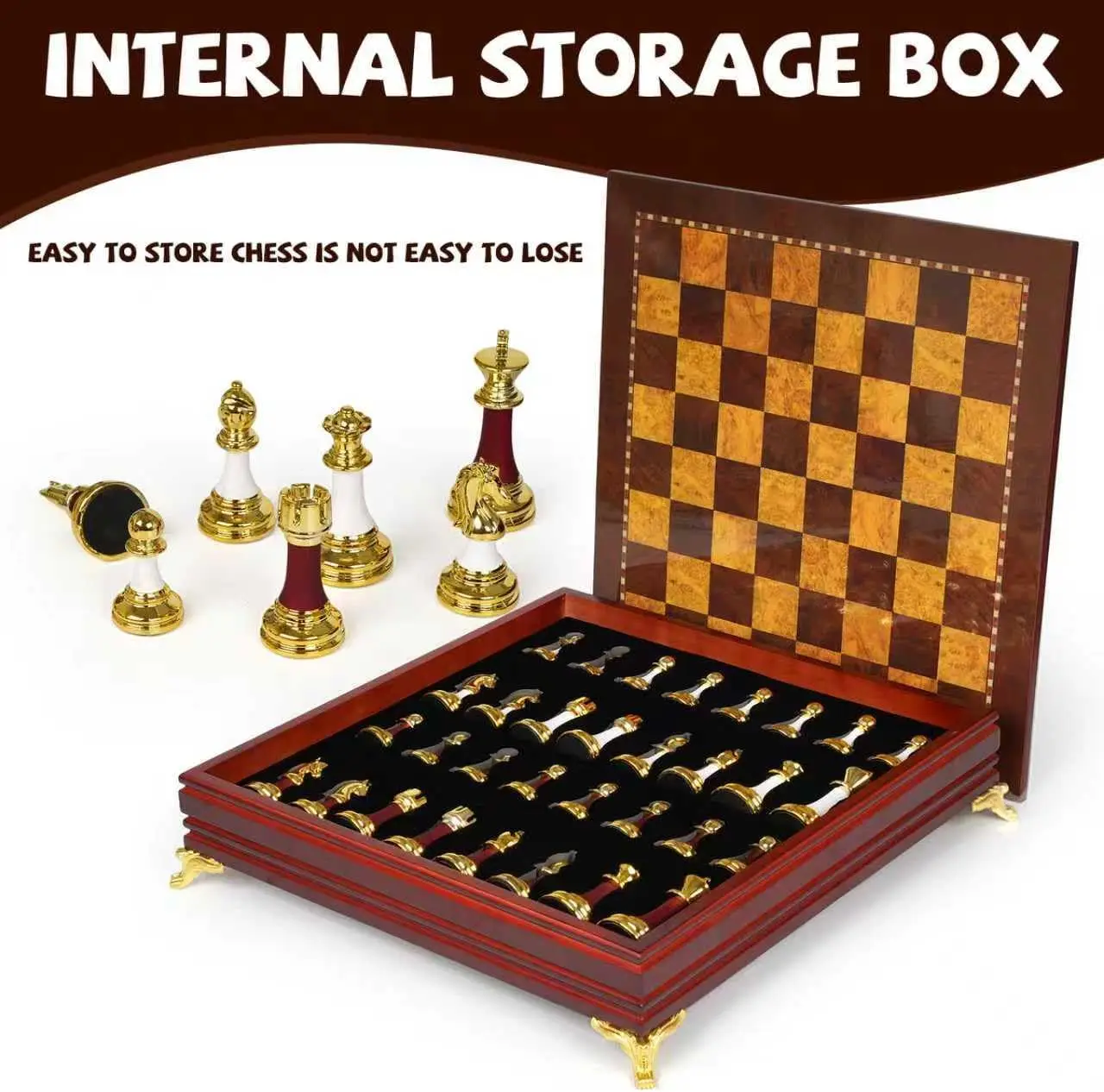 مجموعة شطرنج فاخرة مقاس 15 بوصة للبالغين - قطع من سبائك الزنك والأكريليك المرجحة، لوح خشبي، لعبة كلاسيكية ممتازة للمنزل والمكتب، #5