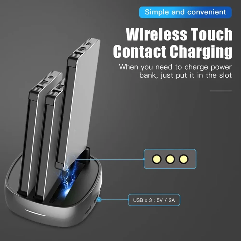 Domars 3pcs 8000mAh Portable Power Bank with Charging Cable and Charging Dock PD 22.5W for iPhone Samsung and Huawei