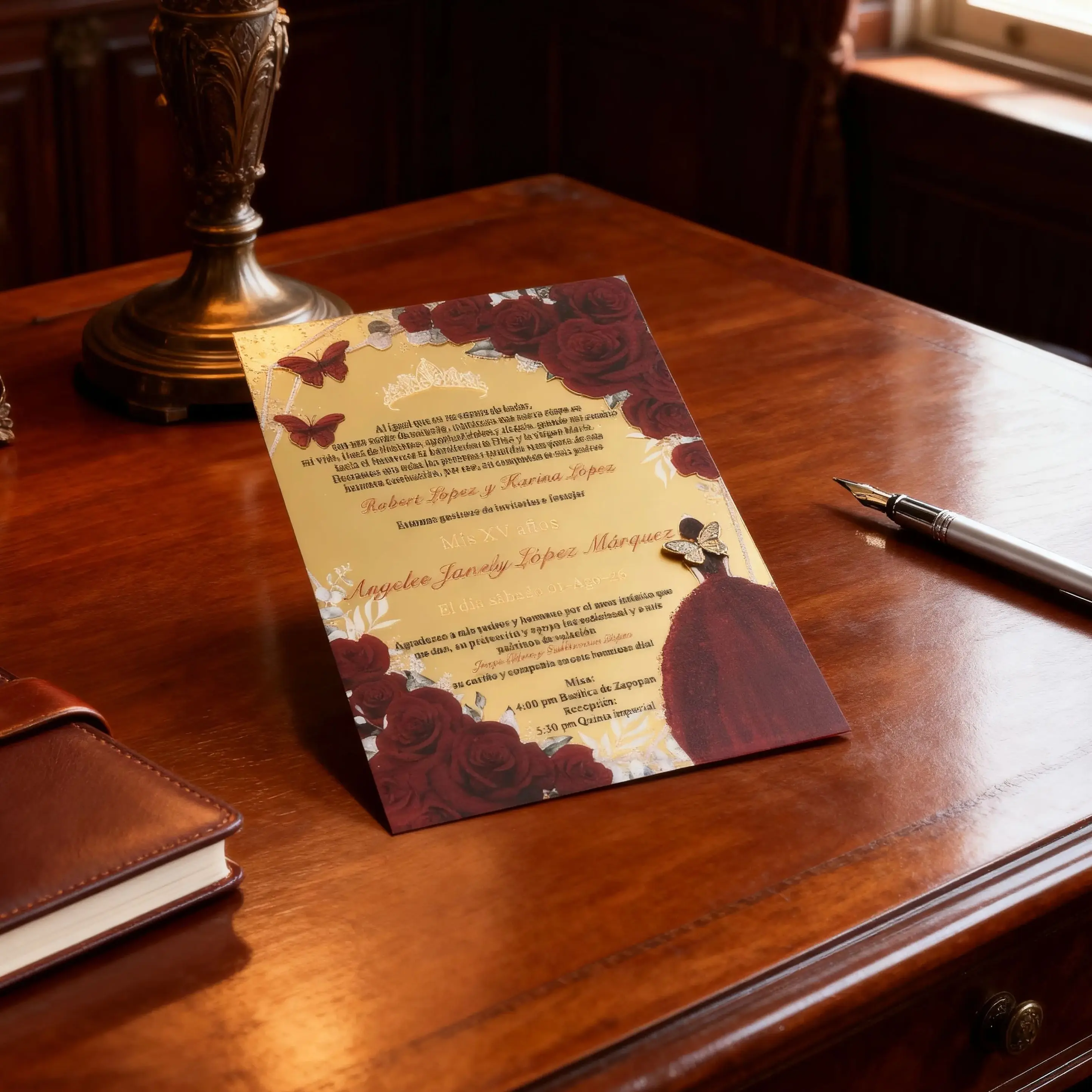 

Custom 10pcs Mirror Gold Quinceanera Invitation Cards,Personalized Girl's Birthday Invitations Souvenir Gift