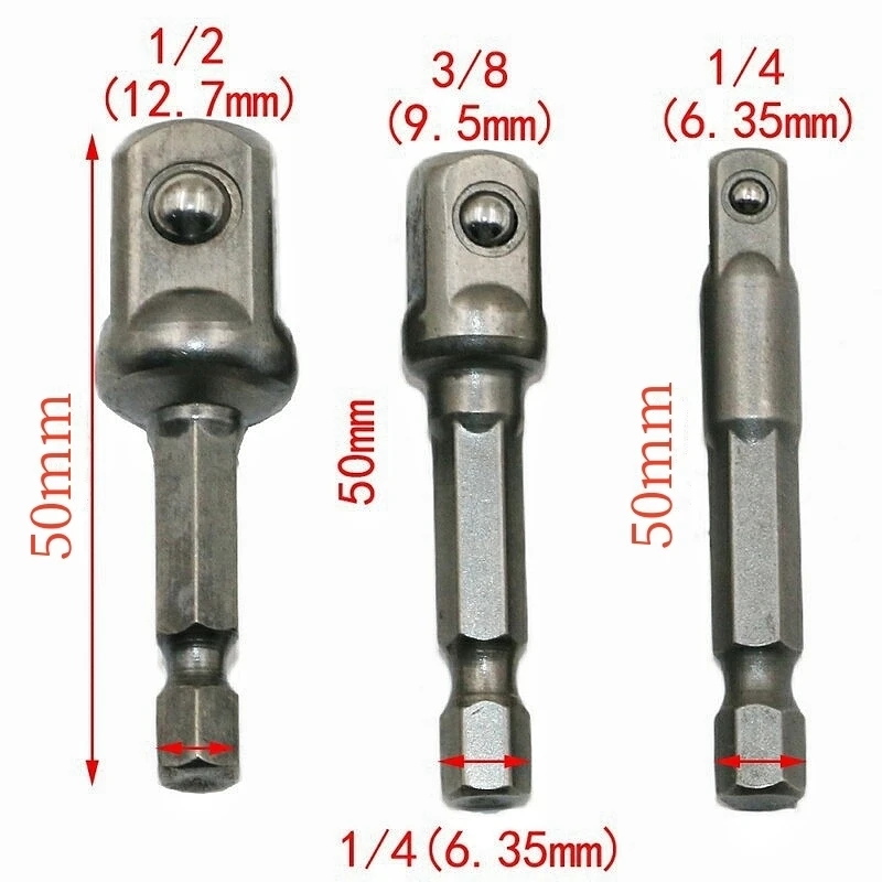 Chrome Vanadium Steel Socket Adapter Set Hex Shank 1/4" 3/8" 1/2" Extension Drill Bits Bar Set Power Tools TF003