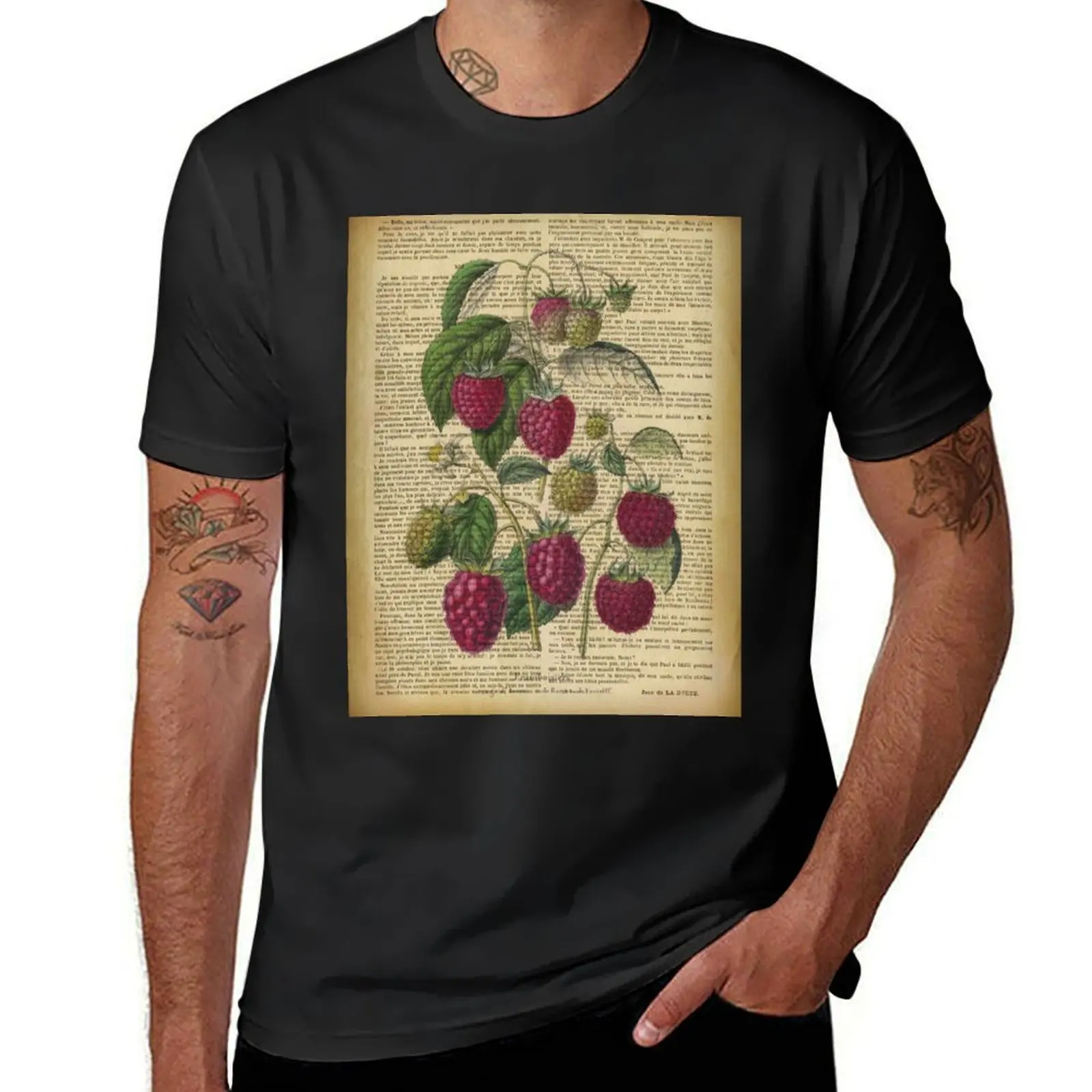 Botanical print, on old book page - Raspberry T-Shirt heavyweights anime clothes plain sports fans men clothes