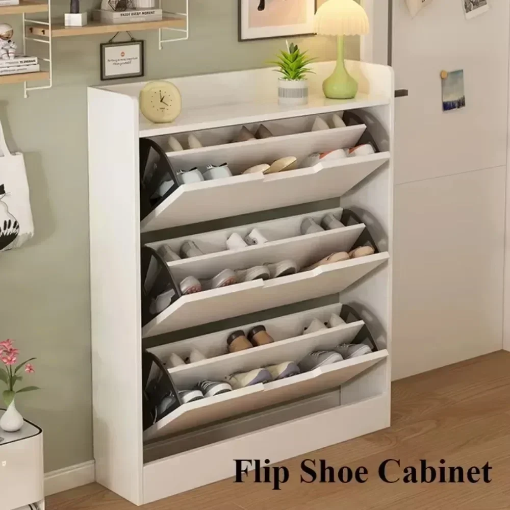 Narrow Shoe Cabinet Wooden Household Large Capacity Storage Cabinet Simple Modern Balcony Shoe Rack Doorway Dustproof Shelf image 3