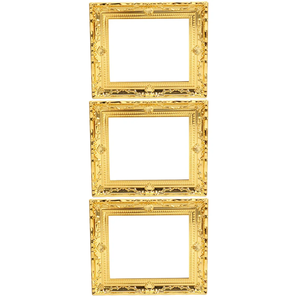 

3 Pcs Picture Frame Dollhouse Miniature Things Ornaments for Crafts Photo Frames Golden Garden Miniatures Decor Child