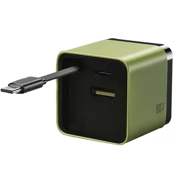 三合一氮化鎵充電器,帶Type-C數據線和2個USB接口,可擴展至80W最大功率的快充模組,可伸縮手機充電器牆插 6 最佳銷售 可伸縮手機充電器 - №5