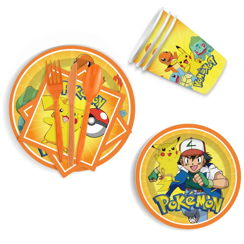 

117pcs Pokemon Party Birthday Kit Birthday Decoration Pikachu Birthday Napkins Tablecloth Plate Cup Bag Baby Shower Party Favors