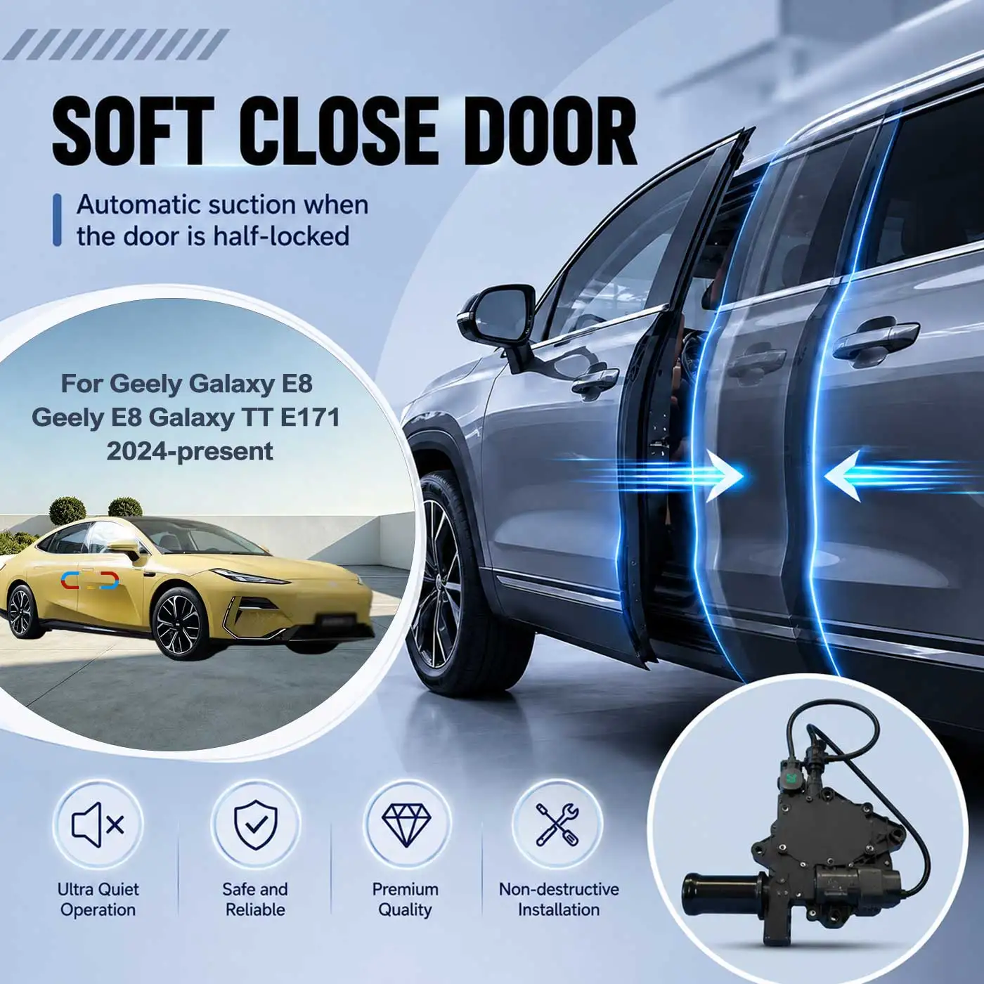 

For Geely Galaxy E8 Geely E8 Galaxy TT E171 24 Electric Soft Close Door Auto Pull-In Suction Lock Intelligent Silent Closer Kit