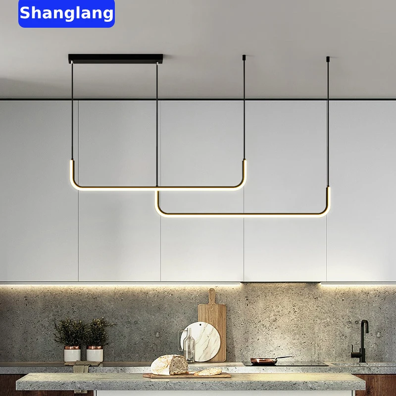 Modern Black Simple Design Nordic LED Chandelier For Study Office Table Ceiling Pendant Lamp Hanging Light Kitchen Dining Room