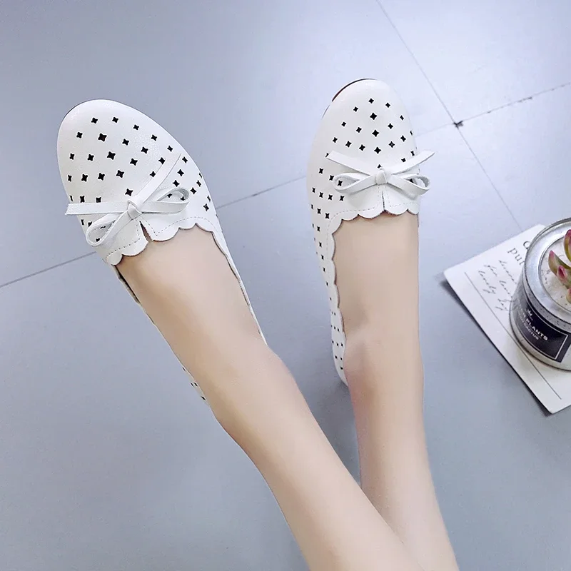 2024 Spring Summer New Bowtie White Sneakers Mesh Tennis Female Women Casual Ballet Nurse Flats Shoes Woman