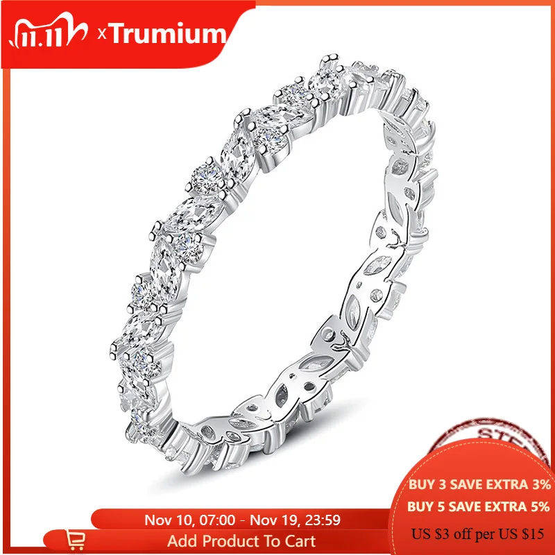

Trumium Original 925 Sterling Silver Personality Finger Eternity Rings for Women Bridals Wedding Engagement CZ Leaves Jewelry