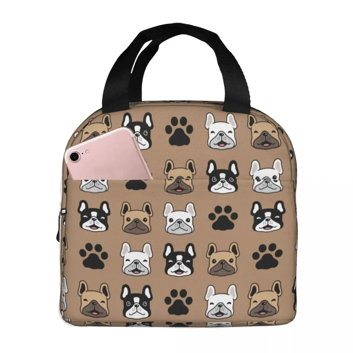 

French Bulldog Dog Lunch Bag Portable Insulated Oxford Cooler Bag Animal Thermal Picnic Travel Tote for Women Kids