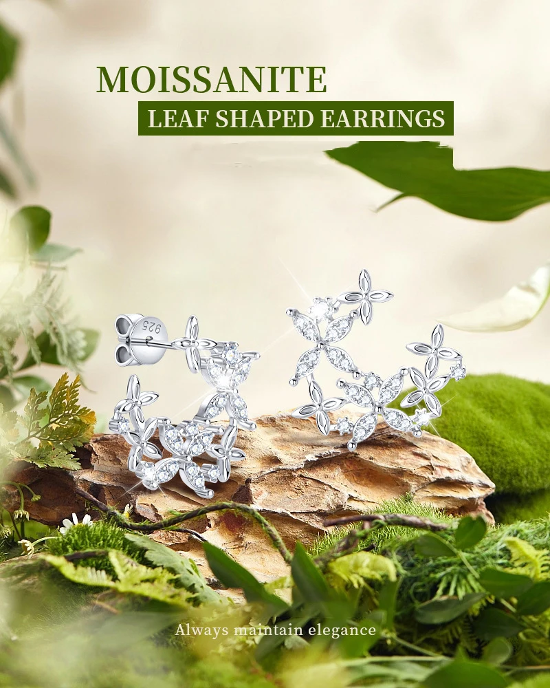 

Luxury Moissanite Clover Flower Stud Earrings for Women 925 Sterling Silver C Shape Earrings Wedding Certified Chaim Jewelry