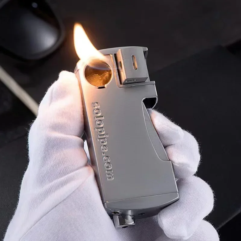 Metal Pipe Butane Gas Lighter, Creative Retro Side, Mechanical Press Ignition, Inclined Flame, Metal Tool, Men\'s Gift