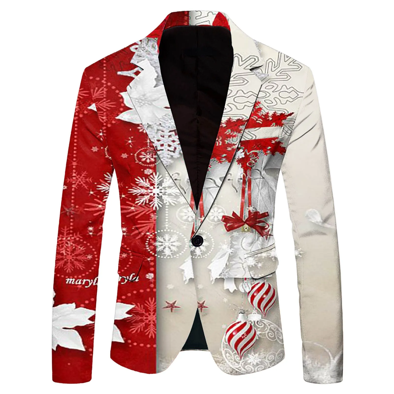 Fashion Snowflake  Print Suit Jacket Men's Christmas Coat Autumn Winter New Men Blazer Jackets For Men Christmas Party Jackets