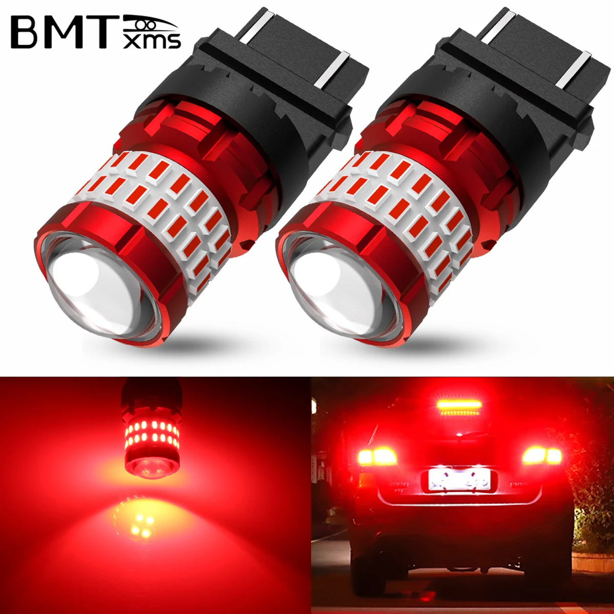 BMTxms 2 Stück Super Rote T25 3157 P27/5W LED-Glühbirne Auto Motorrad Stopp-Bremsleuchte 3156 P27W Rücklichter Rücksignalleuchte Canbus 12V Zubehör