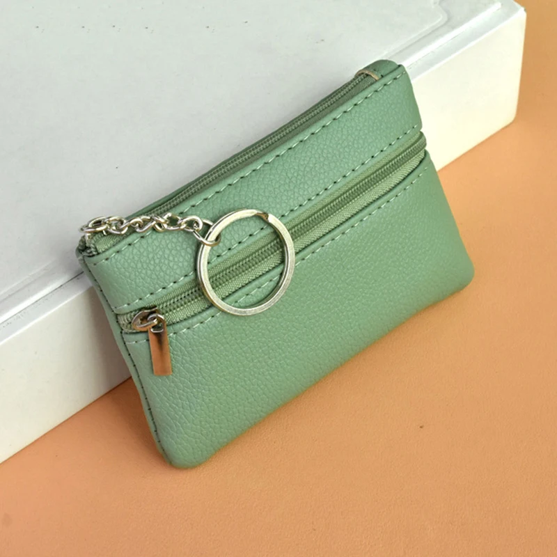 2023 Mini Multi-color PU Leather Small Coin Purse Light Top Layer Cowhide Zipper Key Case Solid Color Coin Loose Money Bag INS