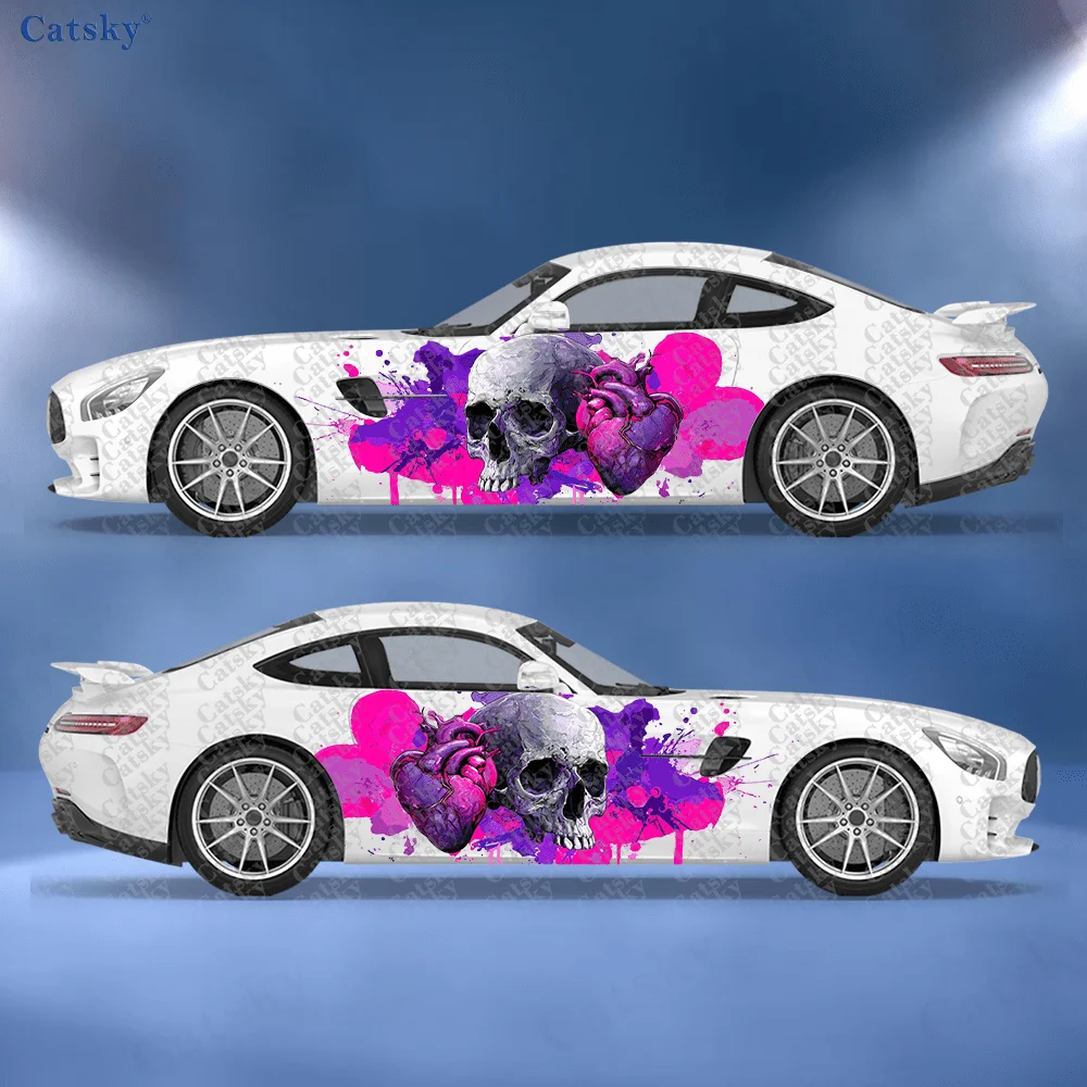 

Purple Pink Heart Skull Car Side Sticker Decoration,PVC Waterproof Scratch Resistant Decal,Car Protect,Auto Accessories Gift